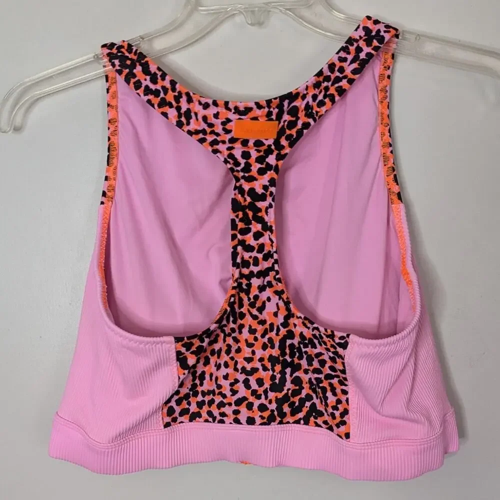 Fabletics Neon Leopard Zip-Front Racerback Shaping Swim Top & 5